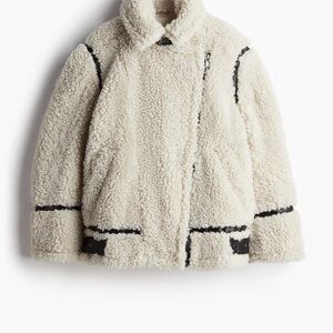 H&M Cream Teddy Jacket with Black Accents